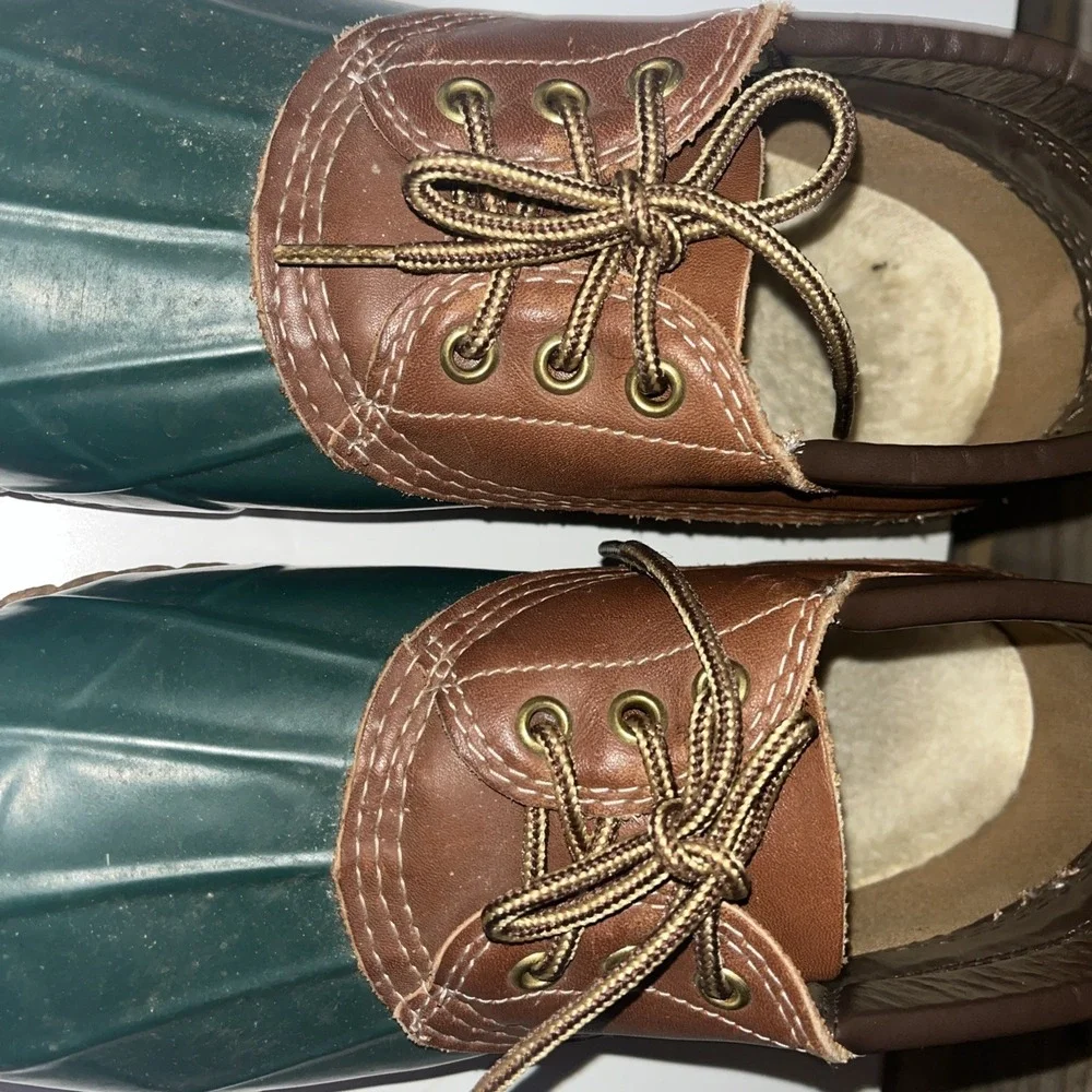 Eddie Bauer Sz 9 M Rubber Moc Duck Boots Tan  Green Women's USA Made